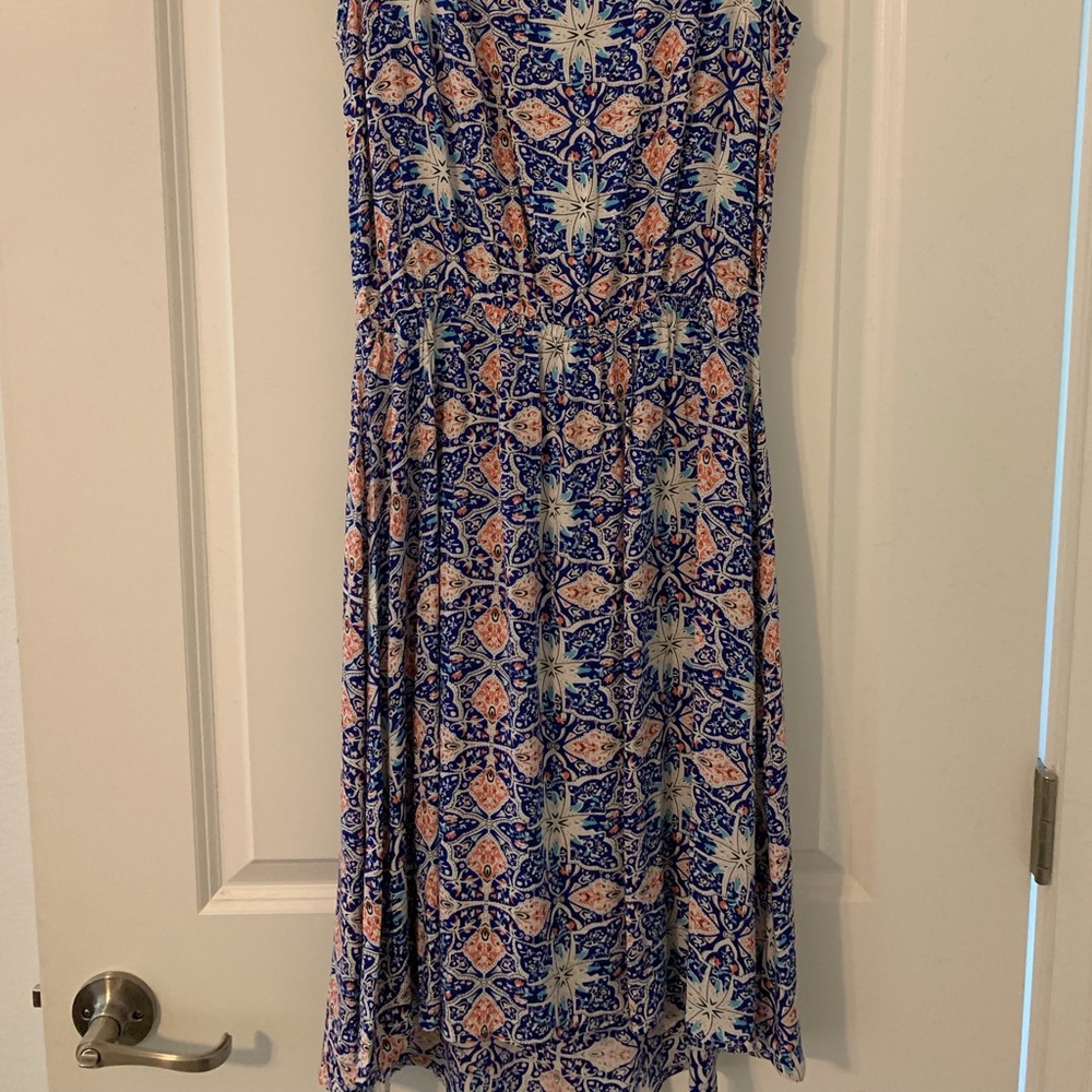 Blue and Peach Patterned High-low Dress
